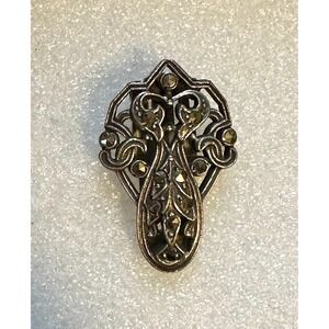 Art Nouveau Silver Plated w/ Marcasite Dress Clip